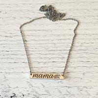 Mama Bear Cut Out Engraved Bar Necklace